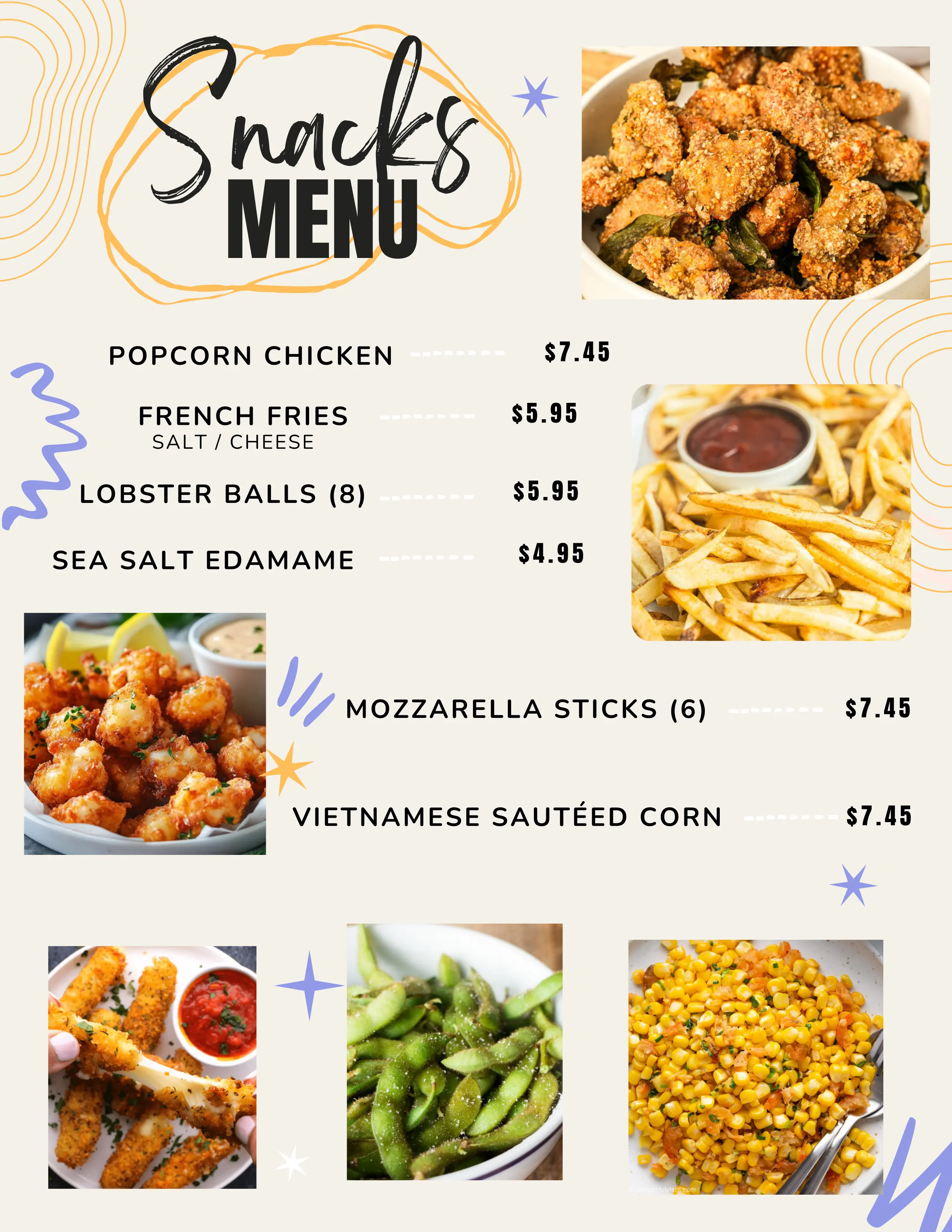 Tea Valley Snacks Menu
