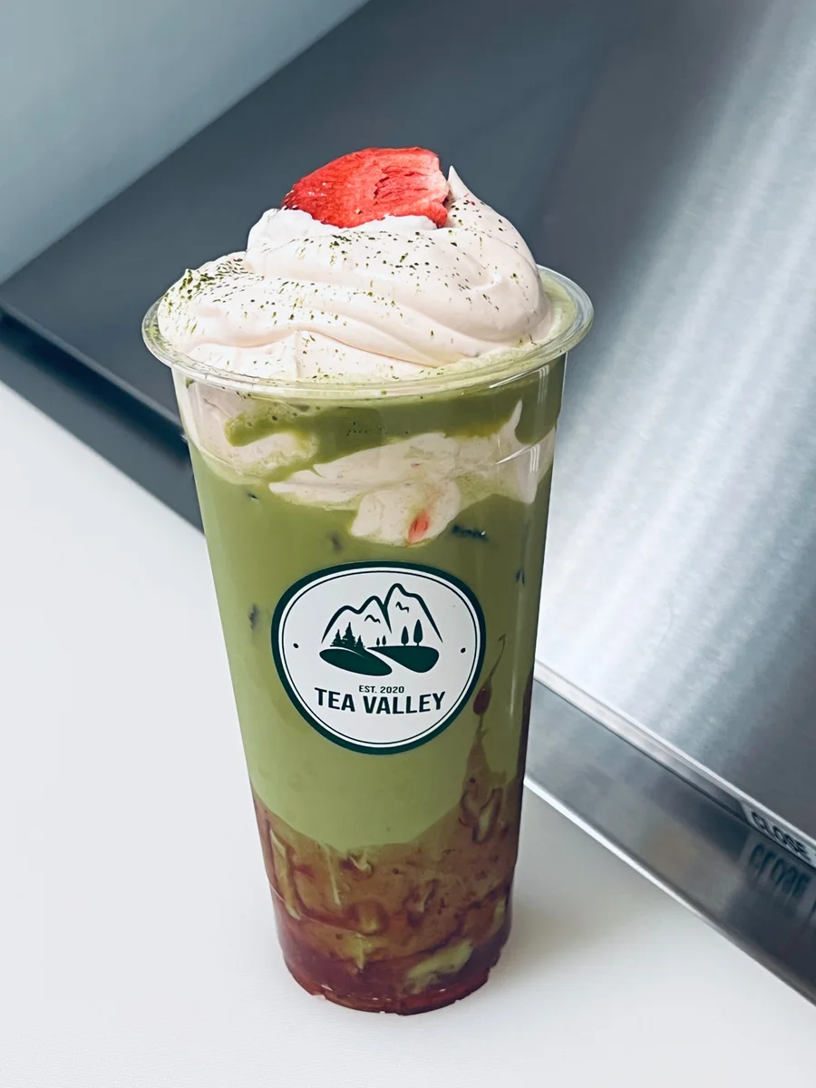 Strawberry Dream Matcha with strawberry cream